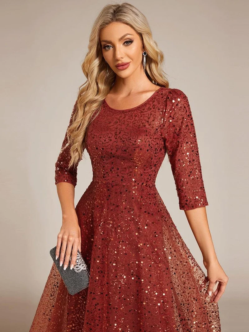ever SIENNA|Robe d'invitée de mariage à manches 3/4 et col rond en sequins(Vente Finale)