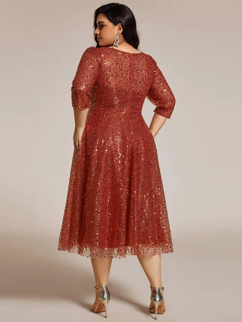 ever SIENNA|Robe d'invitée de mariage à manches 3/4 et col rond en sequins(Vente Finale)