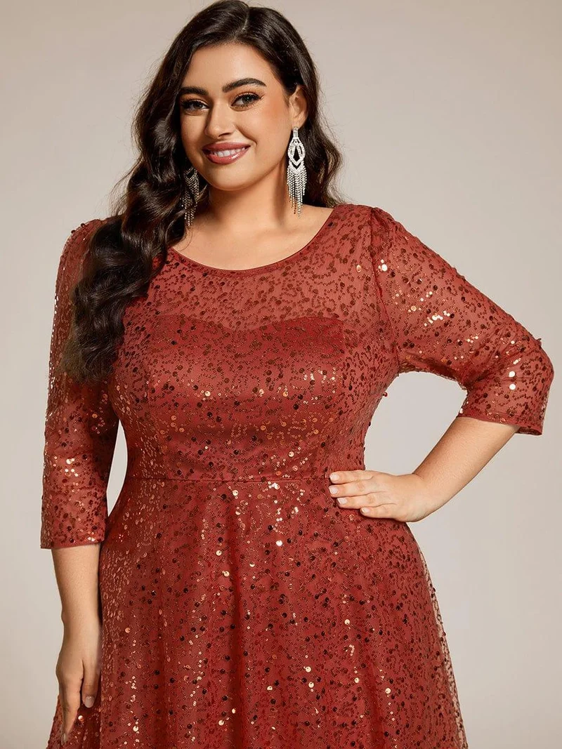 ever SIENNA|Robe d'invitée de mariage à manches 3/4 et col rond en sequins(Vente Finale)