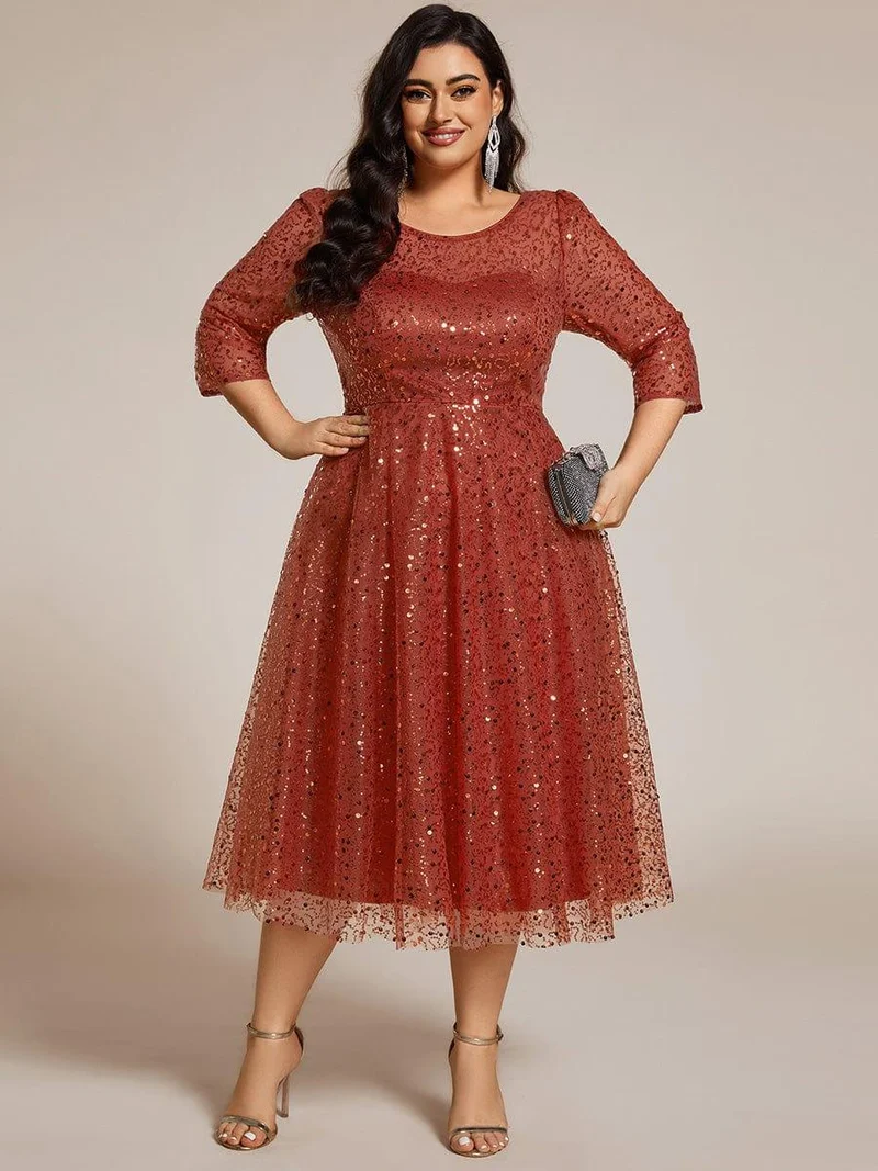 ever SIENNA|Robe d'invitée de mariage à manches 3/4 et col rond en sequins(Vente Finale)