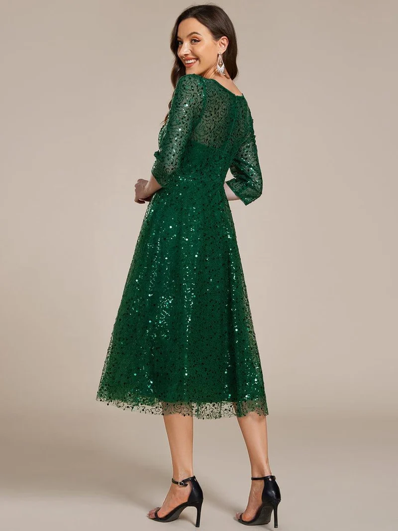 ever SIENNA|Robe d'invitée de mariage à manches 3/4 et col rond en sequins(Vente Finale)