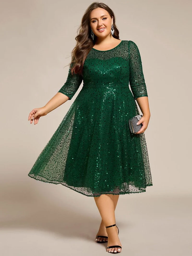 ever SIENNA|Robe d'invitée de mariage à manches 3/4 et col rond en sequins(Vente Finale)