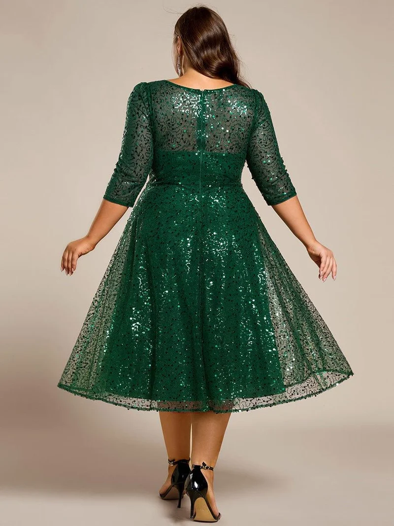 ever SIENNA|Robe d'invitée de mariage à manches 3/4 et col rond en sequins(Vente Finale)