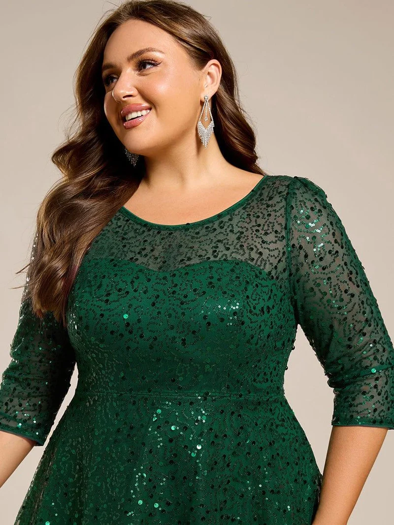 ever SIENNA|Robe d'invitée de mariage à manches 3/4 et col rond en sequins(Vente Finale)