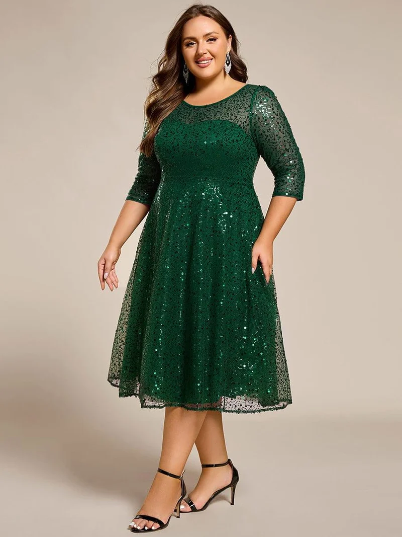 ever SIENNA|Robe d'invitée de mariage à manches 3/4 et col rond en sequins(Vente Finale)
