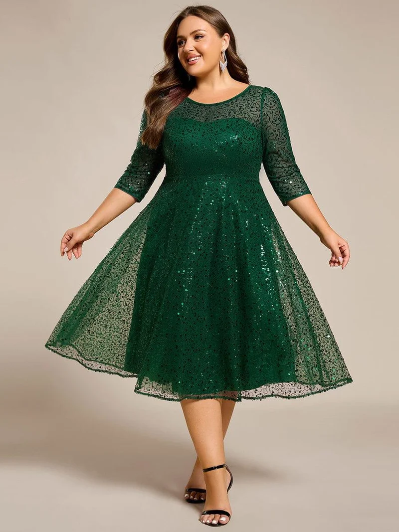 ever SIENNA|Robe d'invitée de mariage à manches 3/4 et col rond en sequins(Vente Finale)
