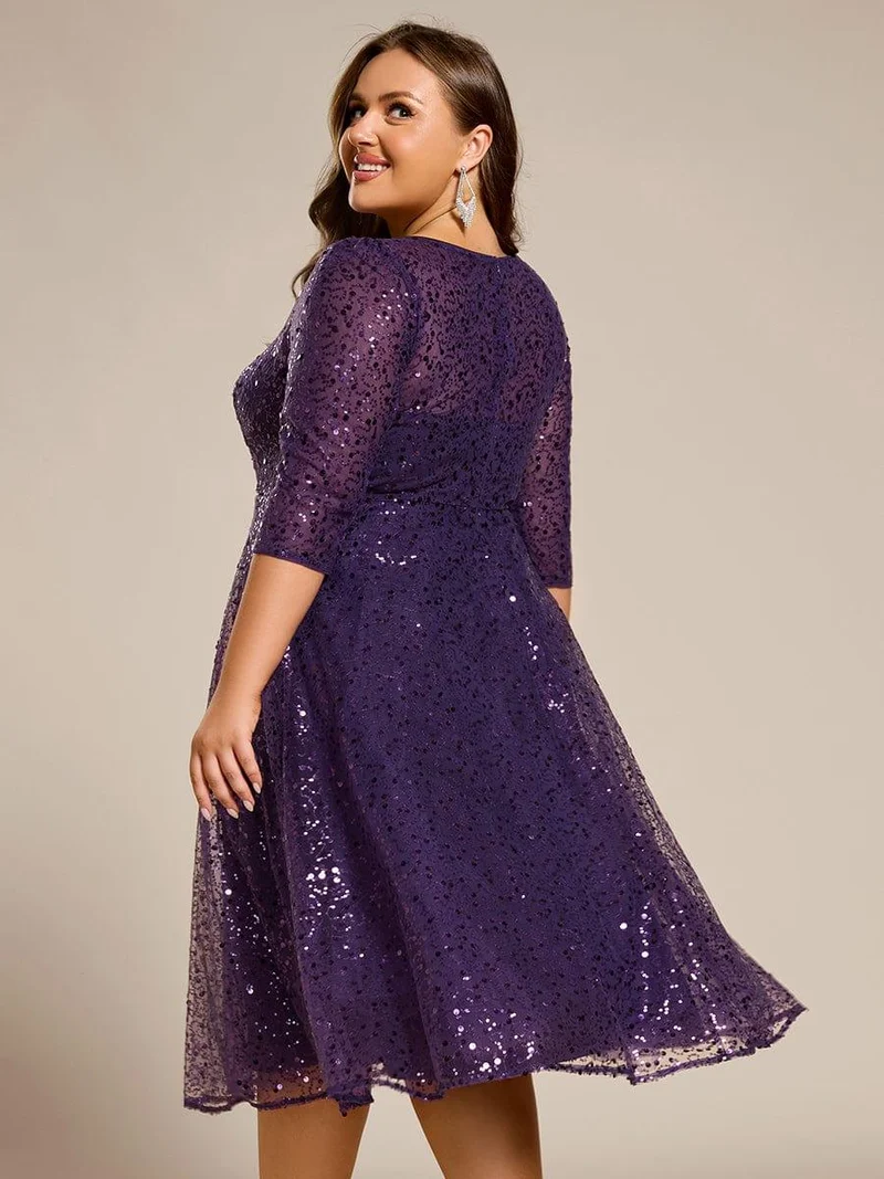 ever SIENNA|Robe d'invitée de mariage à manches 3/4 et col rond en sequins(Vente Finale)