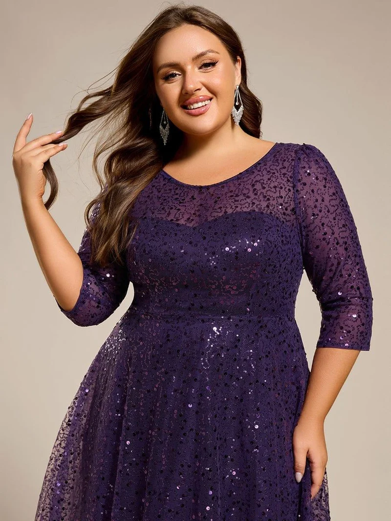 ever SIENNA|Robe d'invitée de mariage à manches 3/4 et col rond en sequins(Vente Finale)