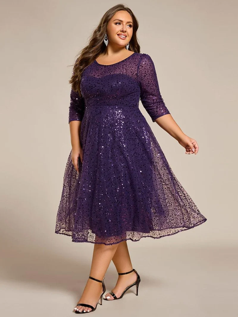 ever SIENNA|Robe d'invitée de mariage à manches 3/4 et col rond en sequins(Vente Finale)