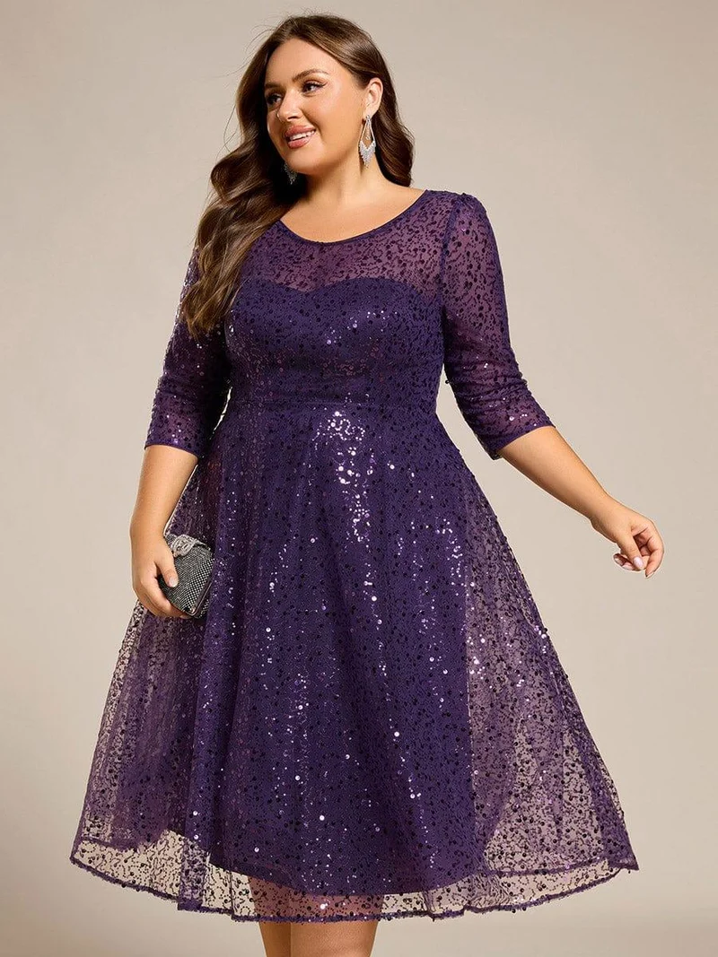 ever SIENNA|Robe d'invitée de mariage à manches 3/4 et col rond en sequins(Vente Finale)