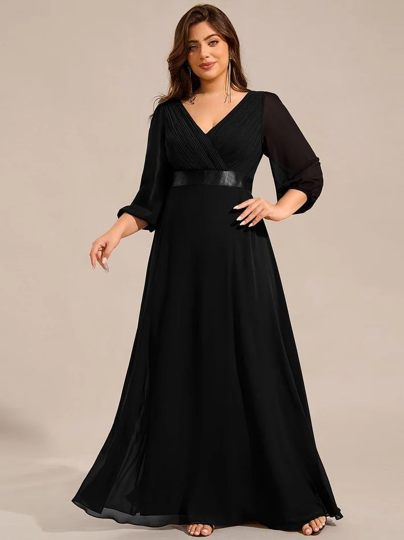 pretty OLIVIA|Robe de soirée taille empire plissée en mousseline de soie à manches longues