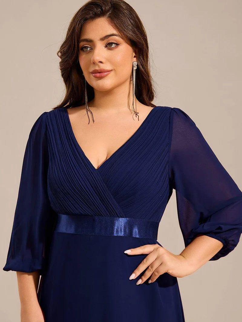 pretty OLIVIA|Robe de soirée taille empire plissée en mousseline de soie à manches longues