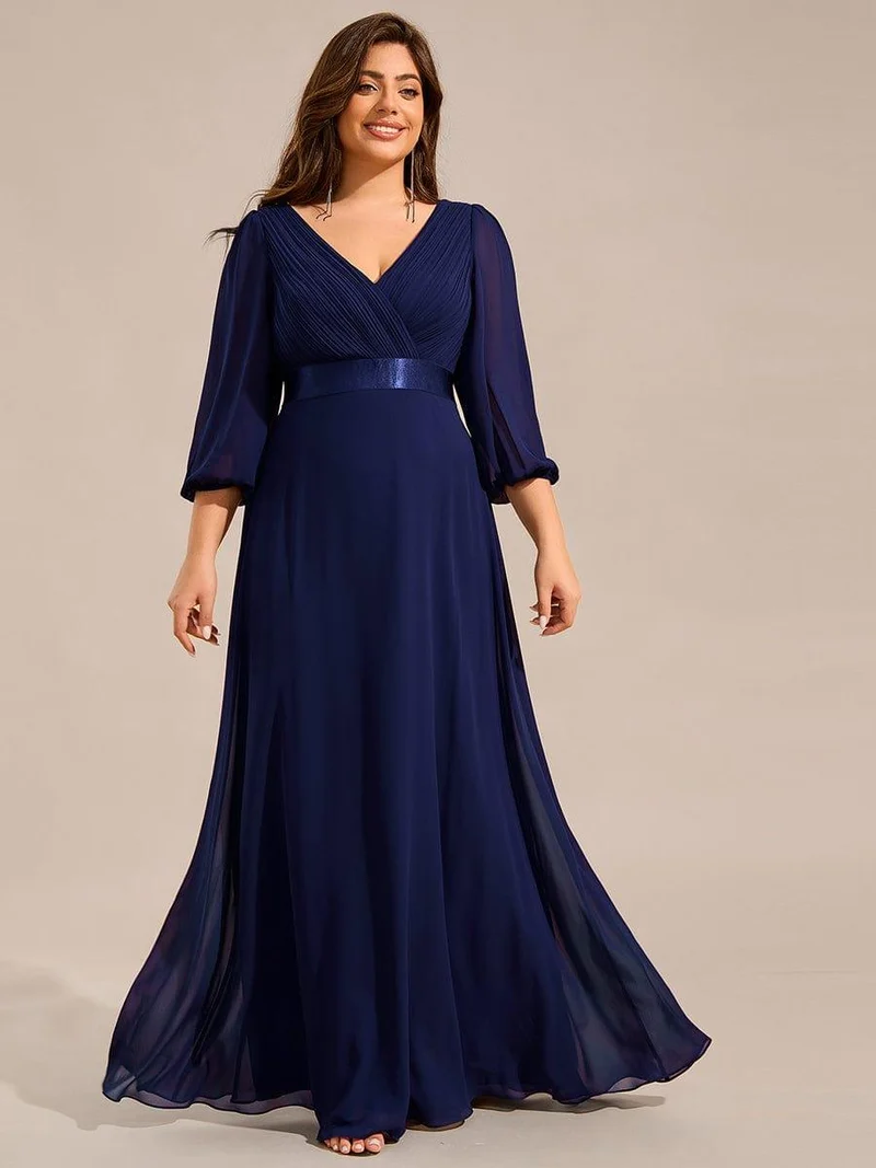 pretty OLIVIA|Robe de soirée taille empire plissée en mousseline de soie à manches longues