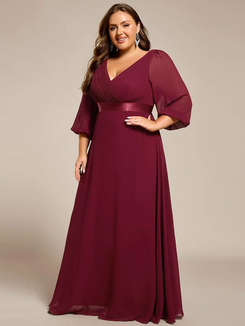 pretty OLIVIA|Robe de soirée taille empire plissée en mousseline de soie à manches longues