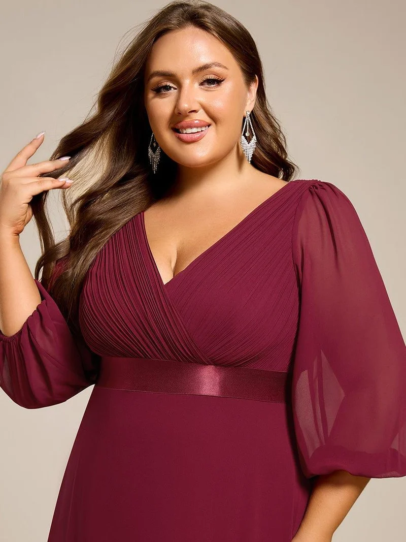 pretty OLIVIA|Robe de soirée taille empire plissée en mousseline de soie à manches longues