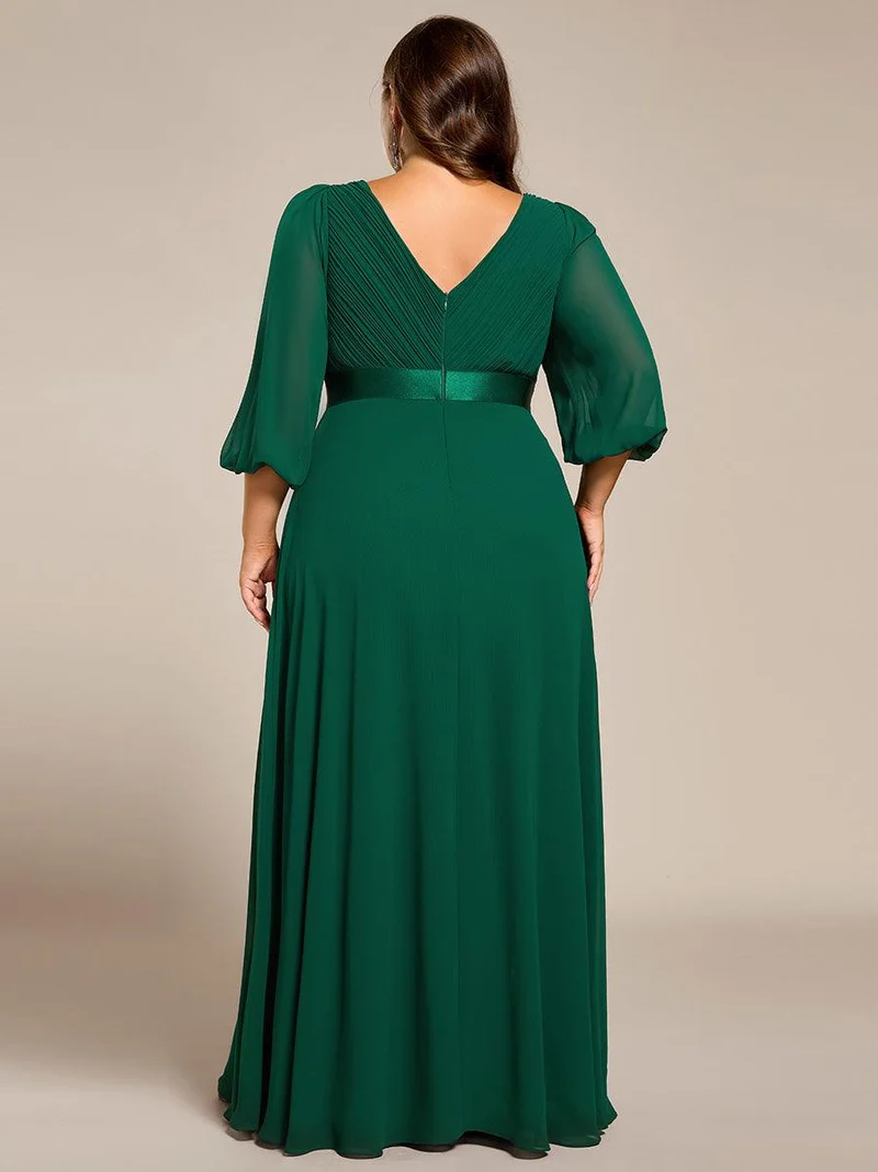 pretty OLIVIA|Robe de soirée taille empire plissée en mousseline de soie à manches longues