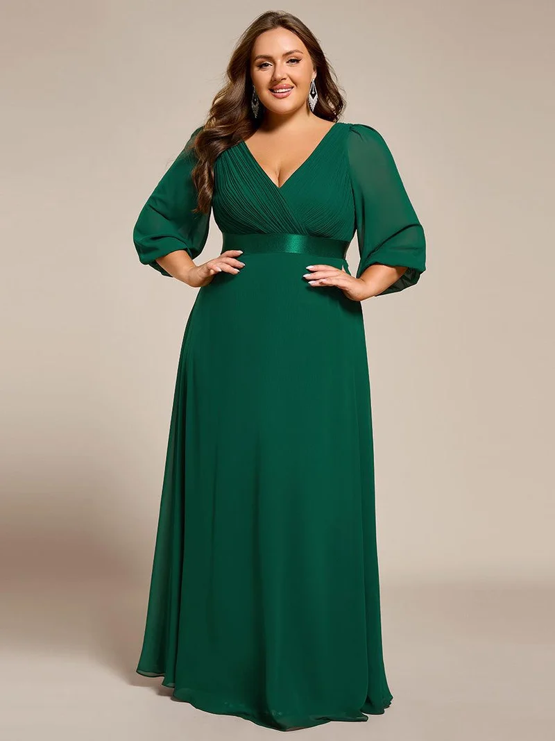 pretty OLIVIA|Robe de soirée taille empire plissée en mousseline de soie à manches longues