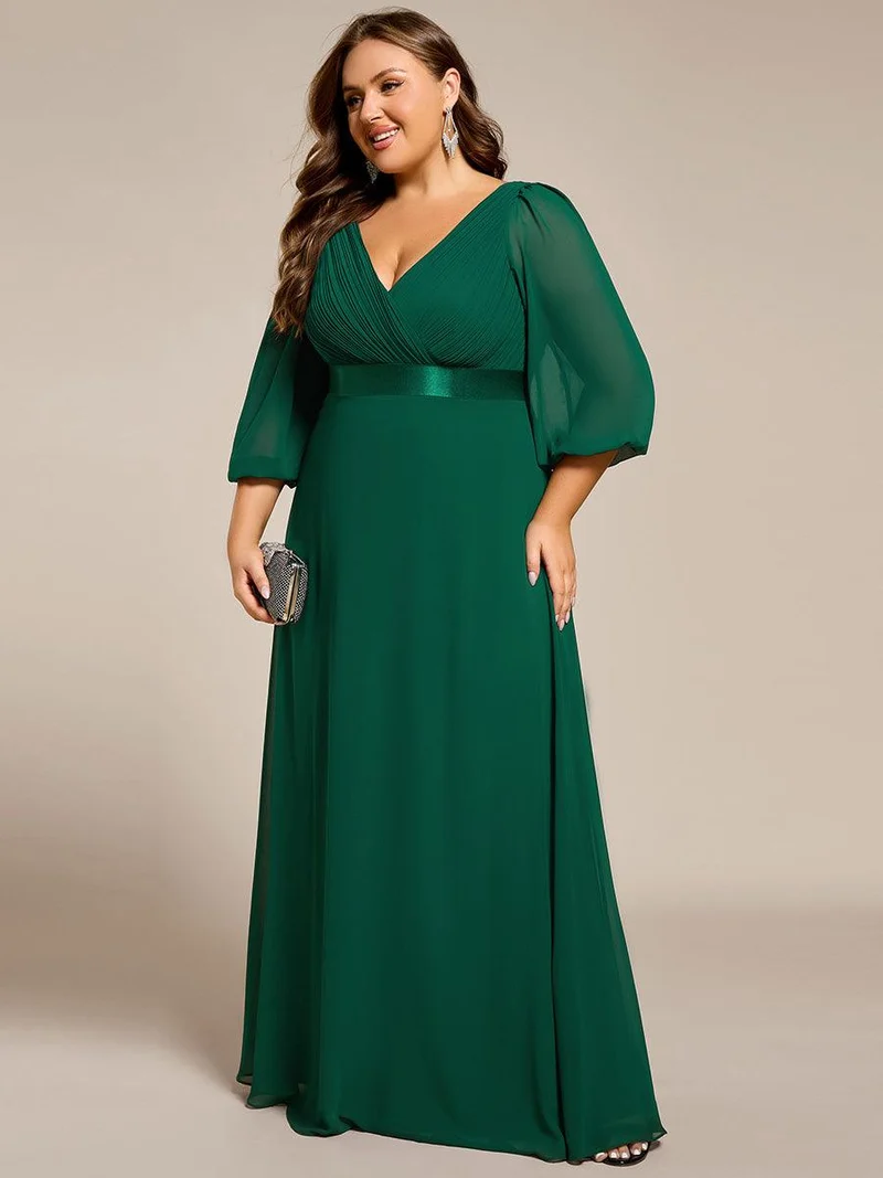 pretty OLIVIA|Robe de soirée taille empire plissée en mousseline de soie à manches longues