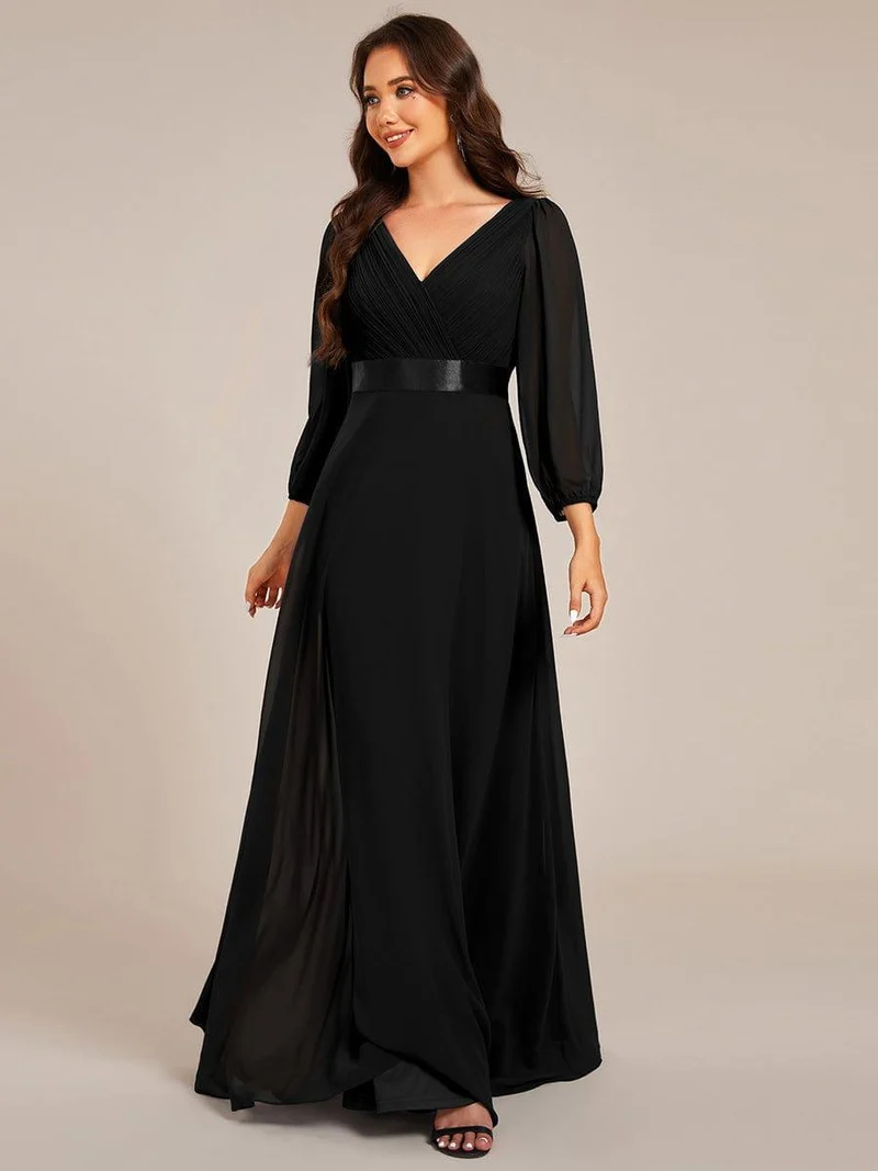 ever OLIVIA|Robe de soirée trapèze taille empire en mousseline à manches longues