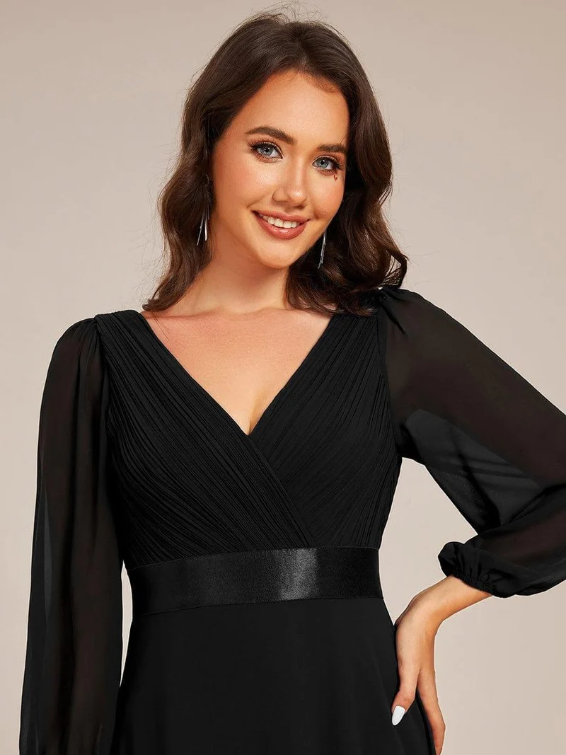 ever OLIVIA|Robe de soirée trapèze taille empire en mousseline à manches longues