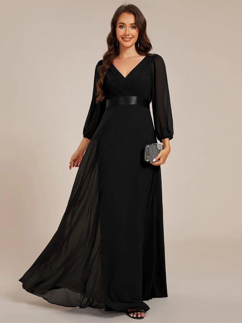 ever OLIVIA|Robe de soirée trapèze taille empire en mousseline à manches longues