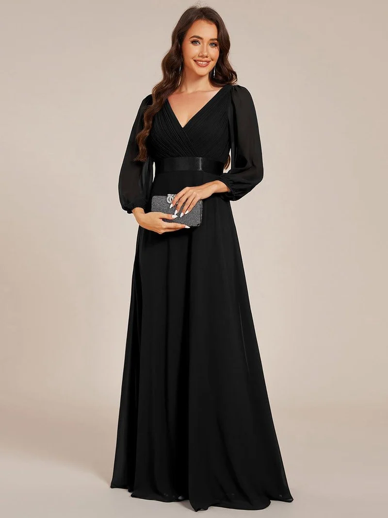 ever OLIVIA|Robe de soirée trapèze taille empire en mousseline à manches longues