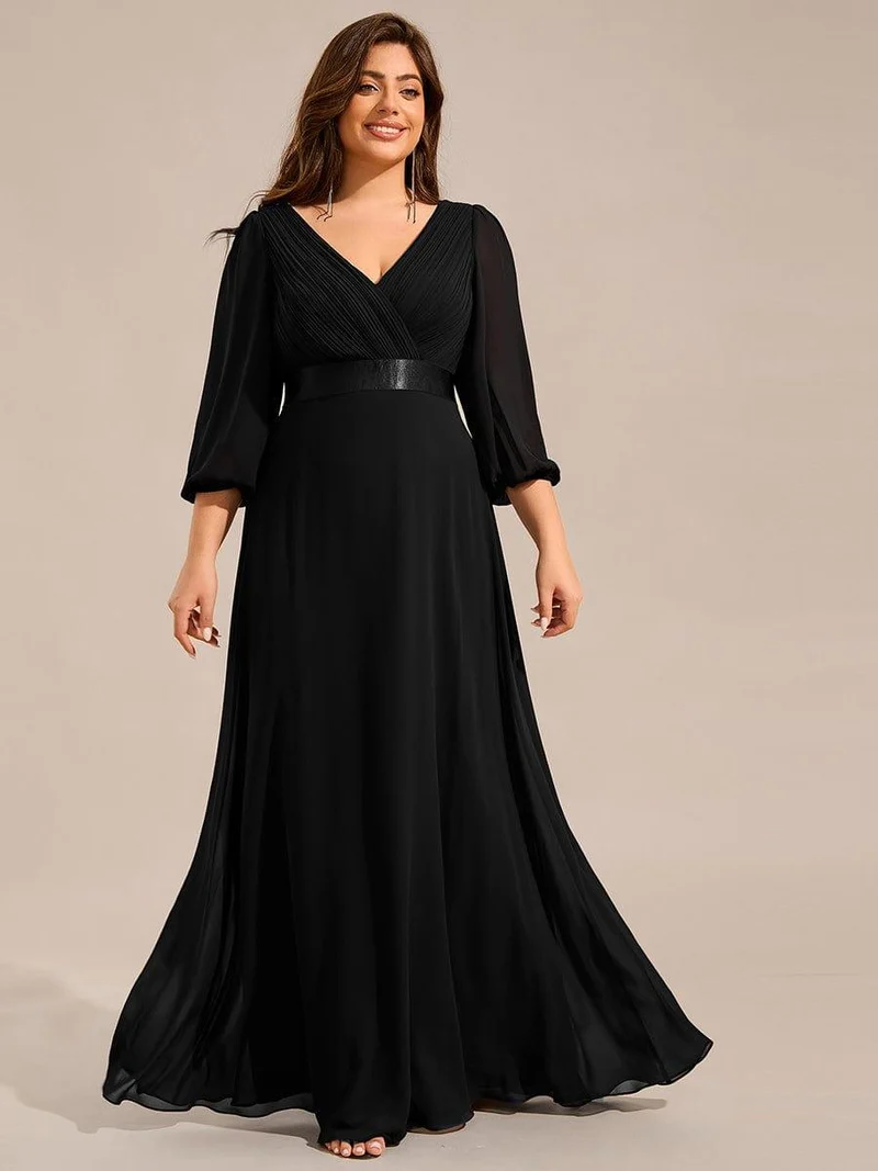 ever OLIVIA|Robe de soirée trapèze taille empire en mousseline à manches longues