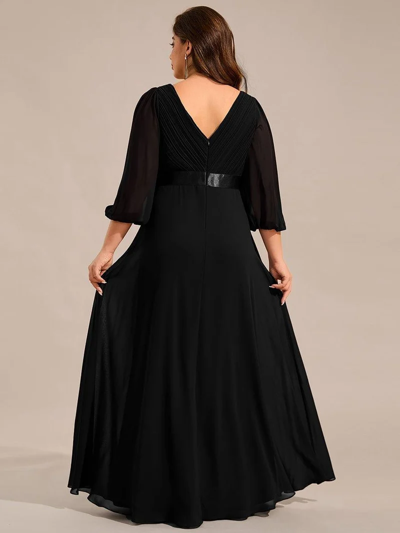 ever OLIVIA|Robe de soirée trapèze taille empire en mousseline à manches longues