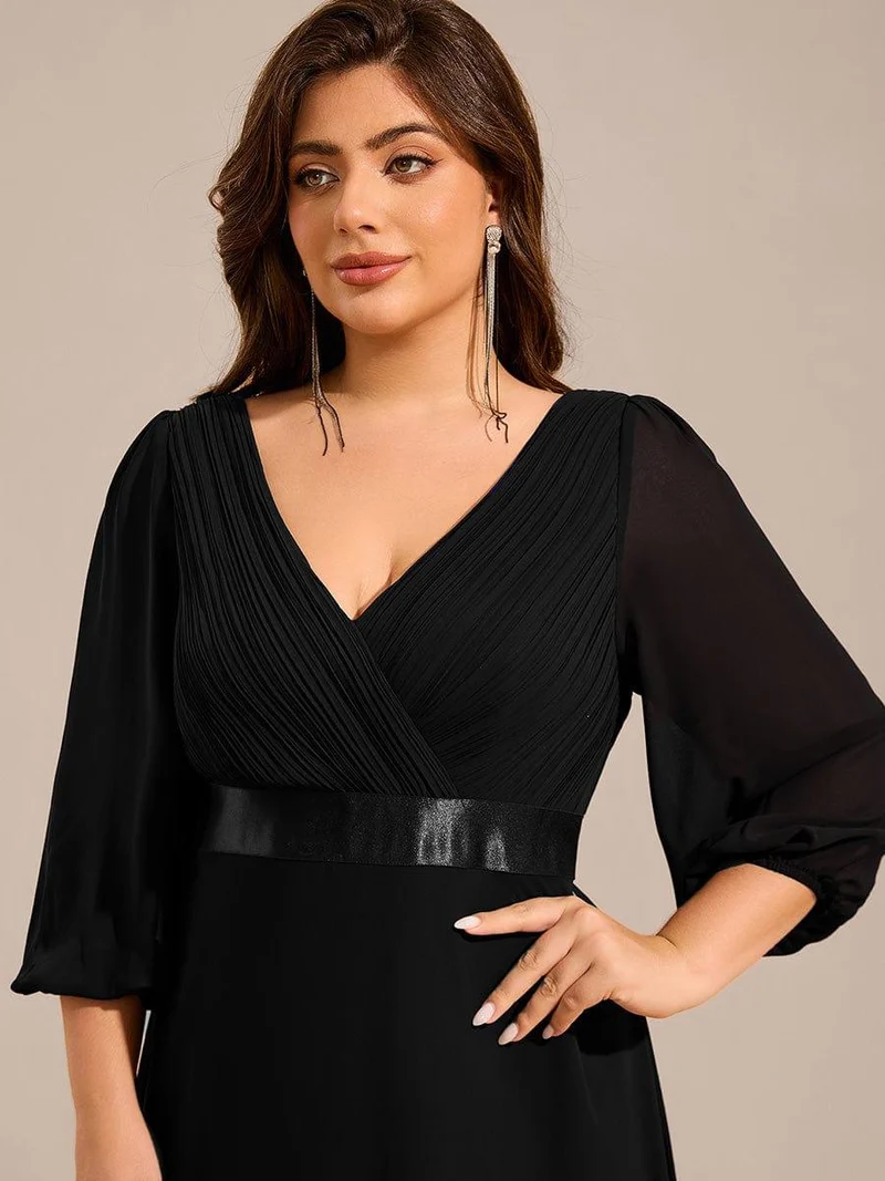 ever OLIVIA|Robe de soirée trapèze taille empire en mousseline à manches longues