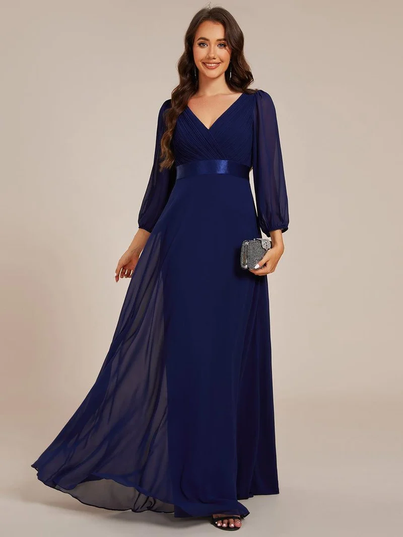 ever OLIVIA|Robe de soirée trapèze taille empire en mousseline à manches longues