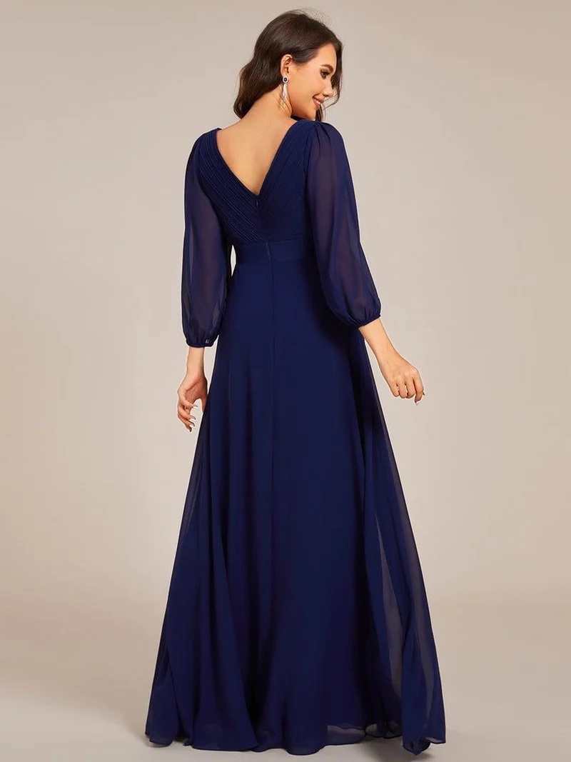 ever OLIVIA|Robe de soirée trapèze taille empire en mousseline à manches longues