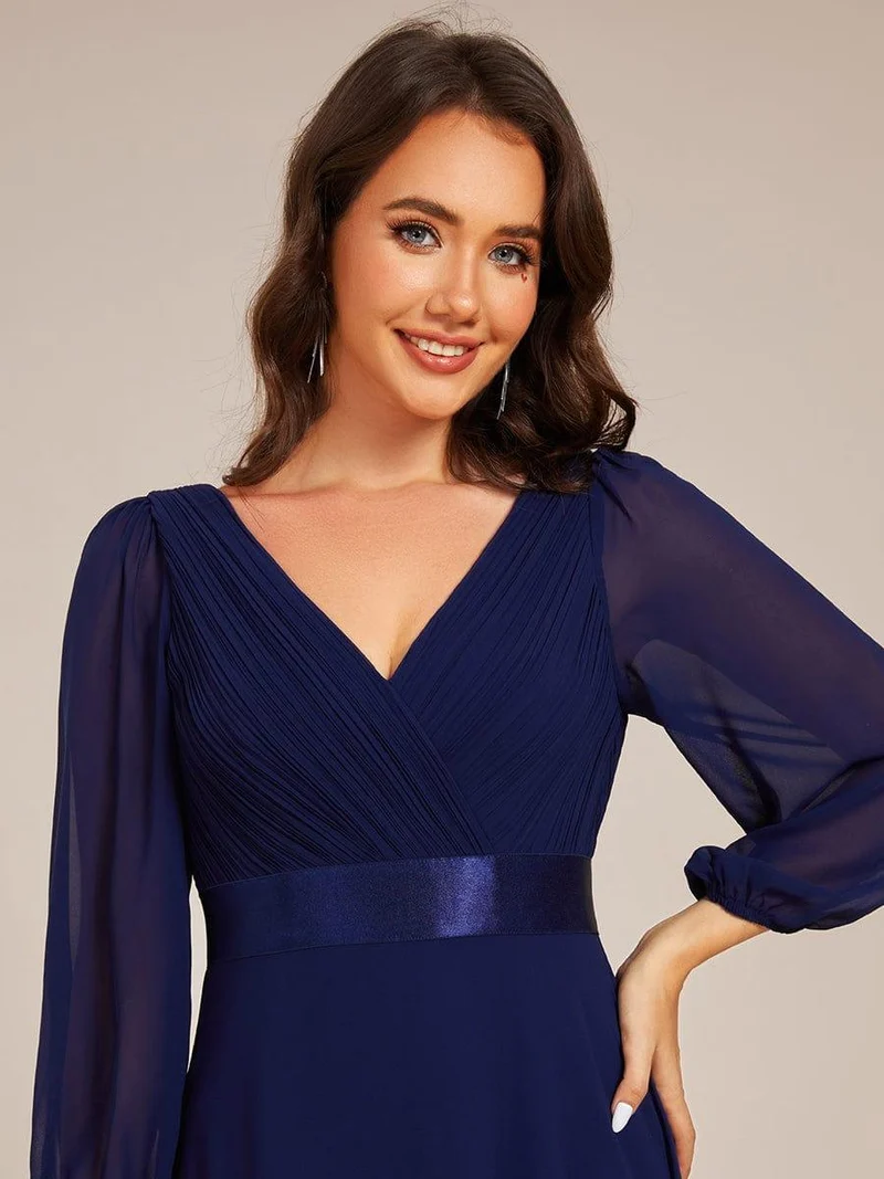 ever OLIVIA|Robe de soirée trapèze taille empire en mousseline à manches longues