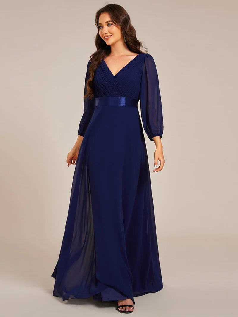 ever OLIVIA|Robe de soirée trapèze taille empire en mousseline à manches longues