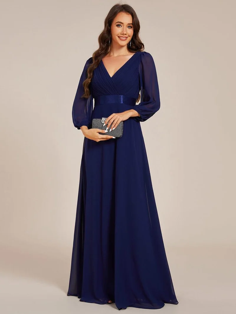 ever OLIVIA|Robe de soirée trapèze taille empire en mousseline à manches longues