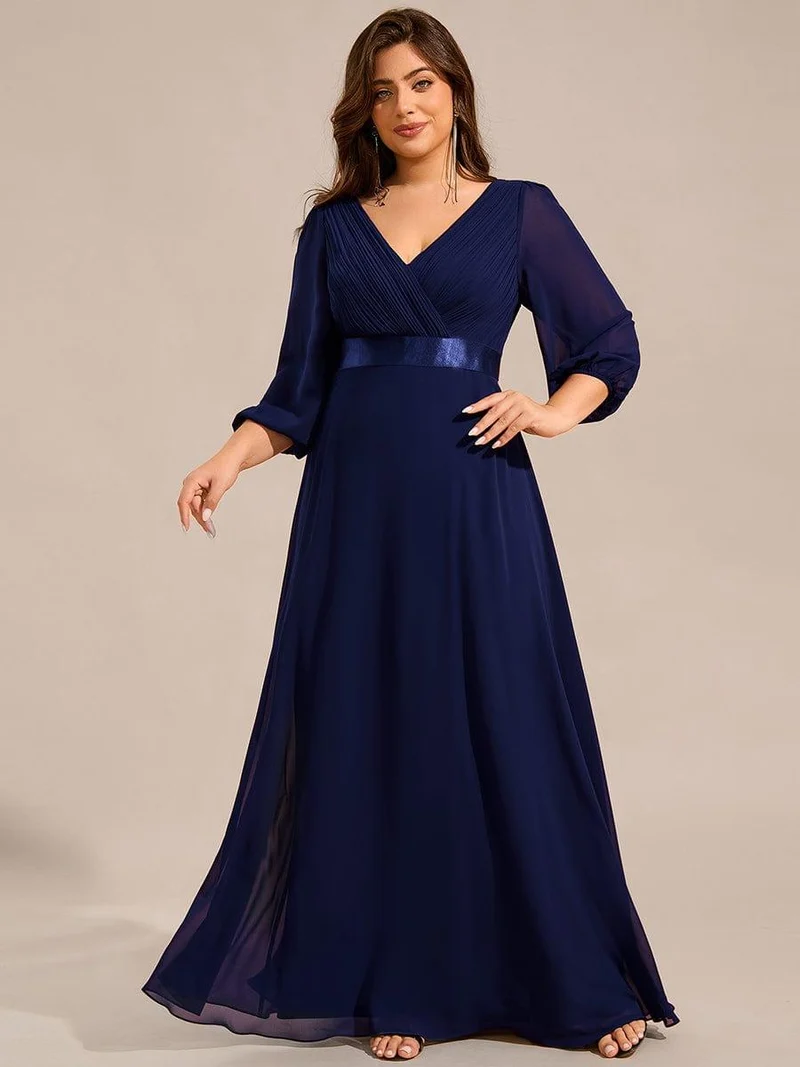 ever OLIVIA|Robe de soirée trapèze taille empire en mousseline à manches longues