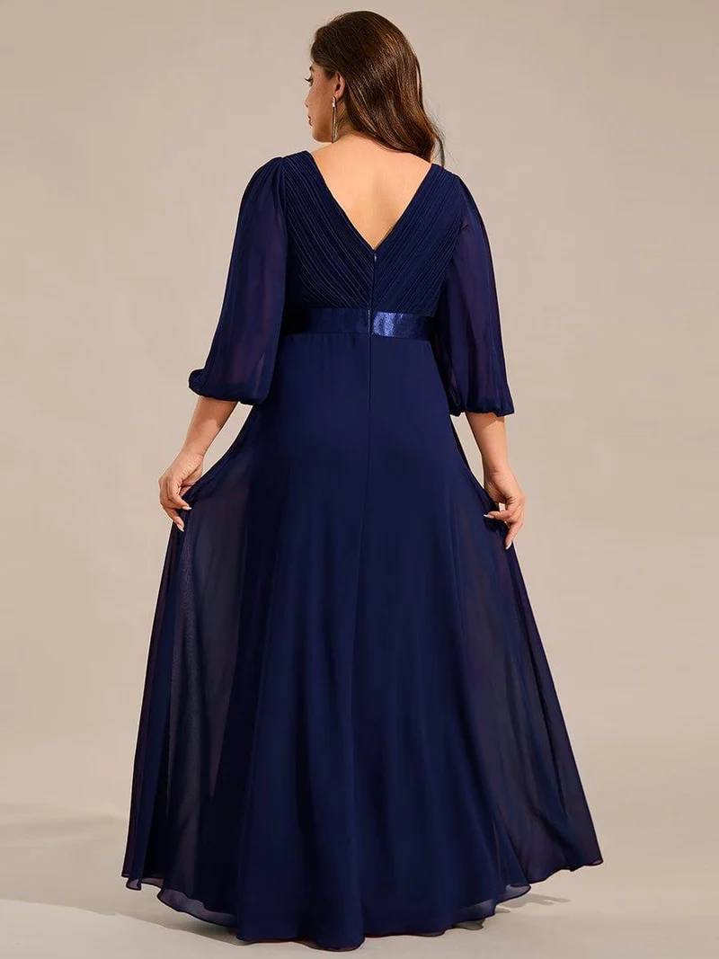 ever OLIVIA|Robe de soirée trapèze taille empire en mousseline à manches longues