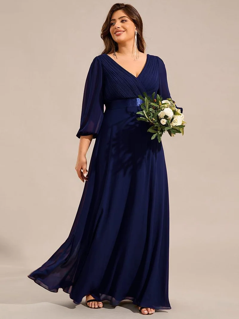 ever OLIVIA|Robe de soirée trapèze taille empire en mousseline à manches longues