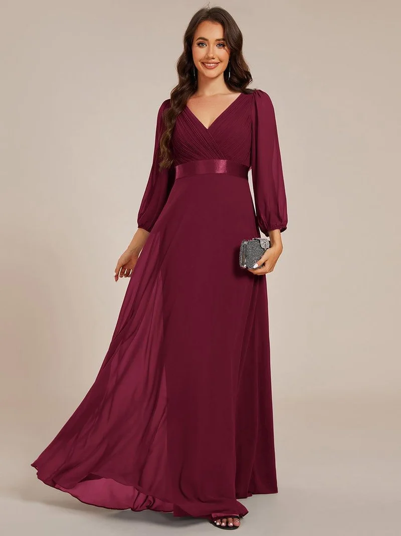 ever OLIVIA|Robe de soirée trapèze taille empire en mousseline à manches longues