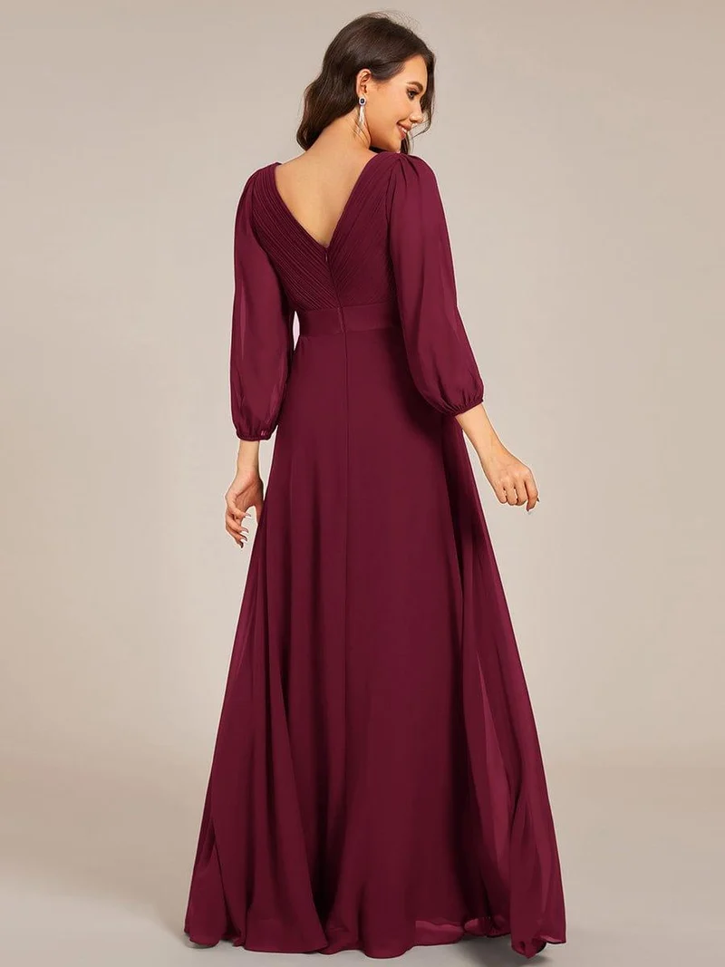 ever OLIVIA|Robe de soirée trapèze taille empire en mousseline à manches longues