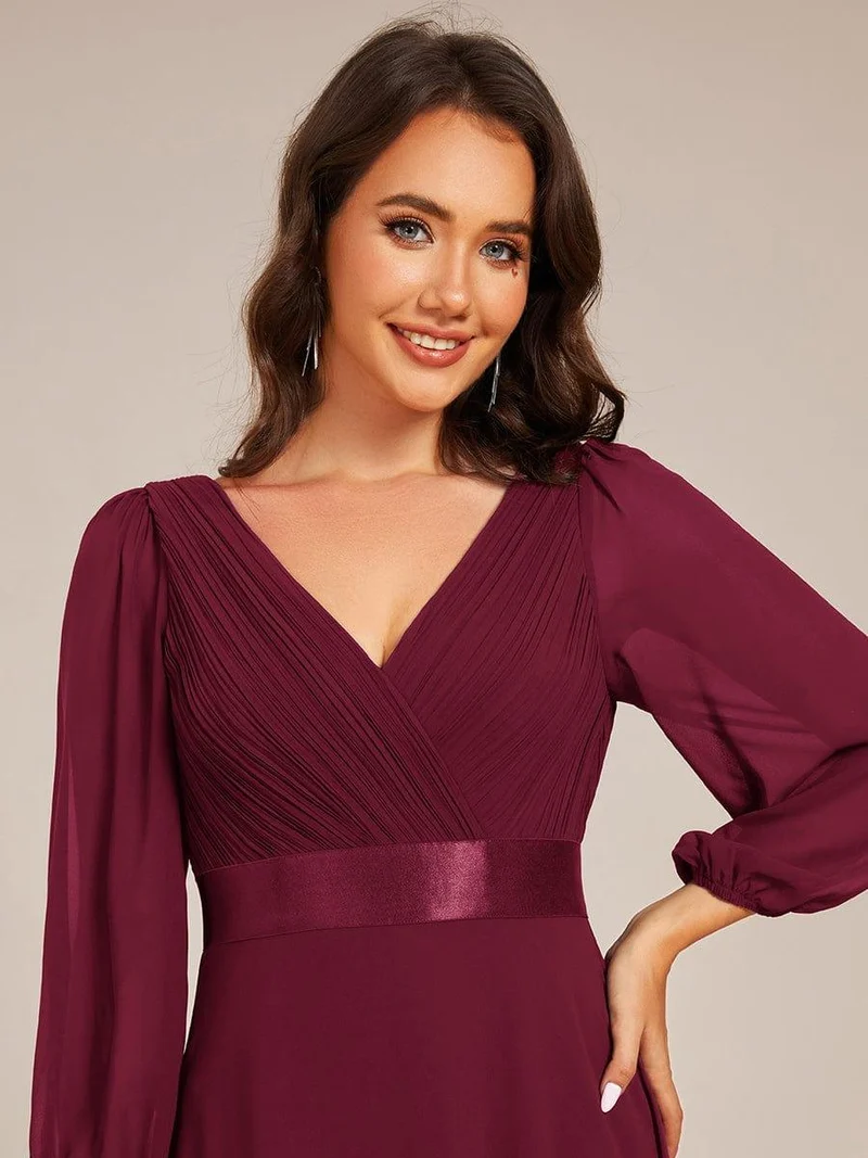 ever OLIVIA|Robe de soirée trapèze taille empire en mousseline à manches longues