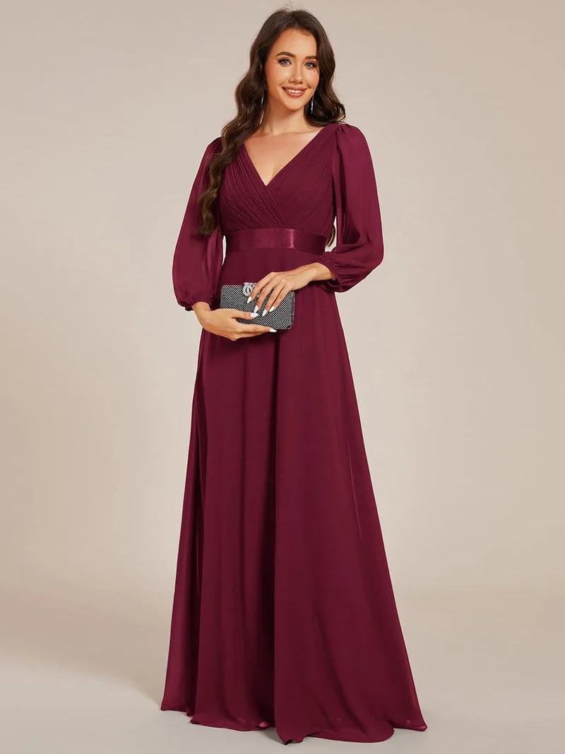 ever OLIVIA|Robe de soirée trapèze taille empire en mousseline à manches longues