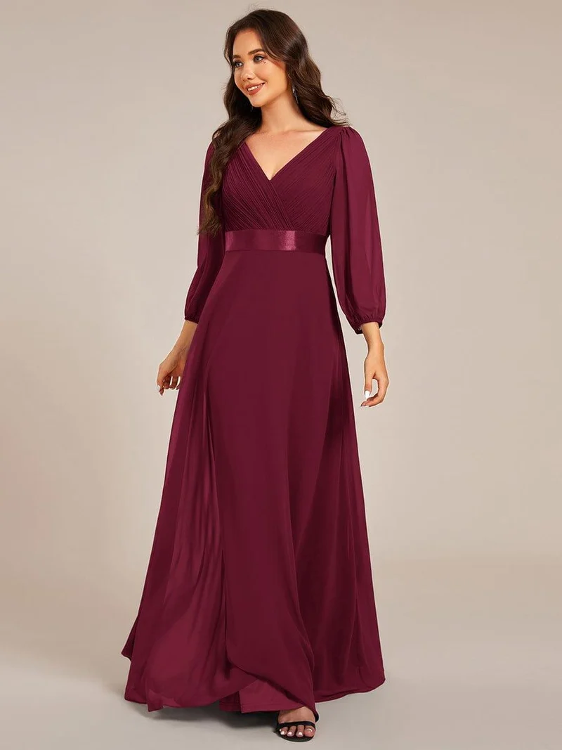 ever OLIVIA|Robe de soirée trapèze taille empire en mousseline à manches longues