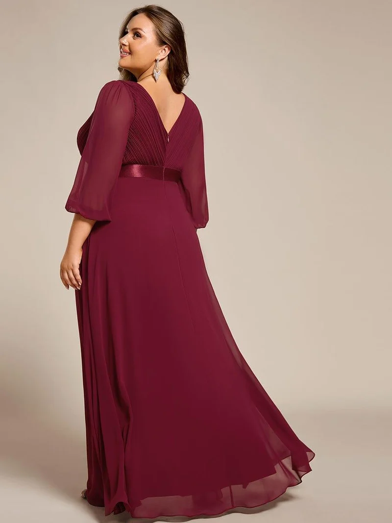 ever OLIVIA|Robe de soirée trapèze taille empire en mousseline à manches longues
