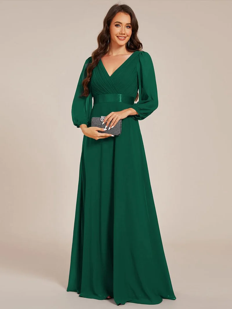 ever OLIVIA|Robe de soirée trapèze taille empire en mousseline à manches longues