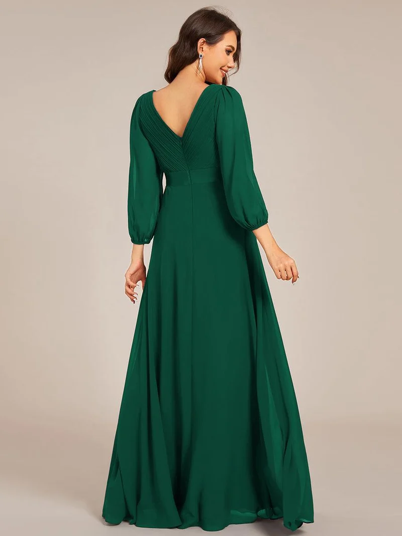 ever OLIVIA|Robe de soirée trapèze taille empire en mousseline à manches longues