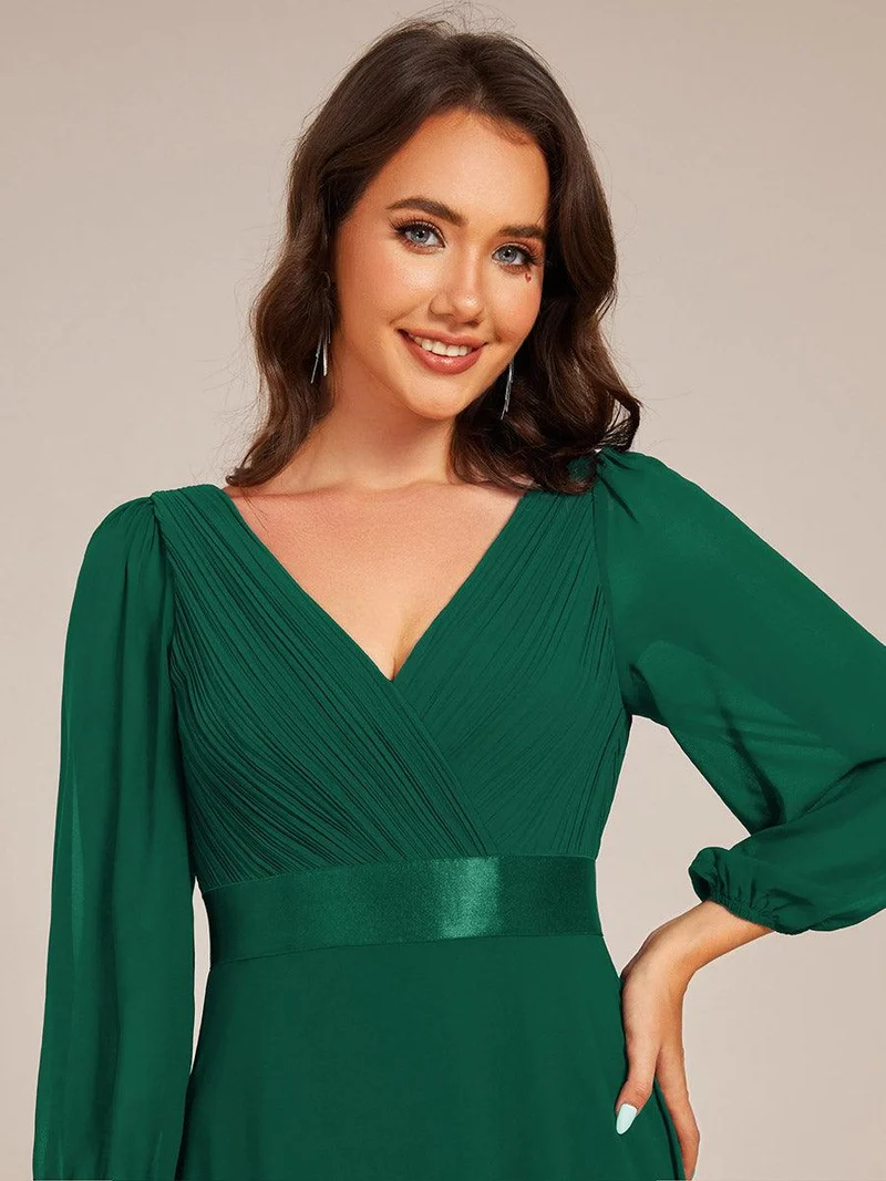 ever OLIVIA|Robe de soirée trapèze taille empire en mousseline à manches longues