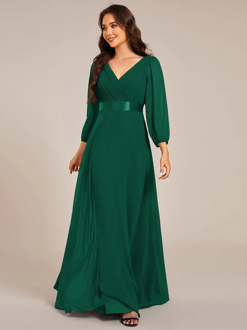 ever OLIVIA|Robe de soirée trapèze taille empire en mousseline à manches longues