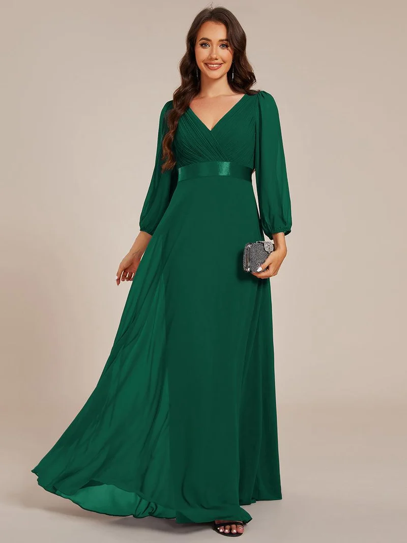ever OLIVIA|Robe de soirée trapèze taille empire en mousseline à manches longues