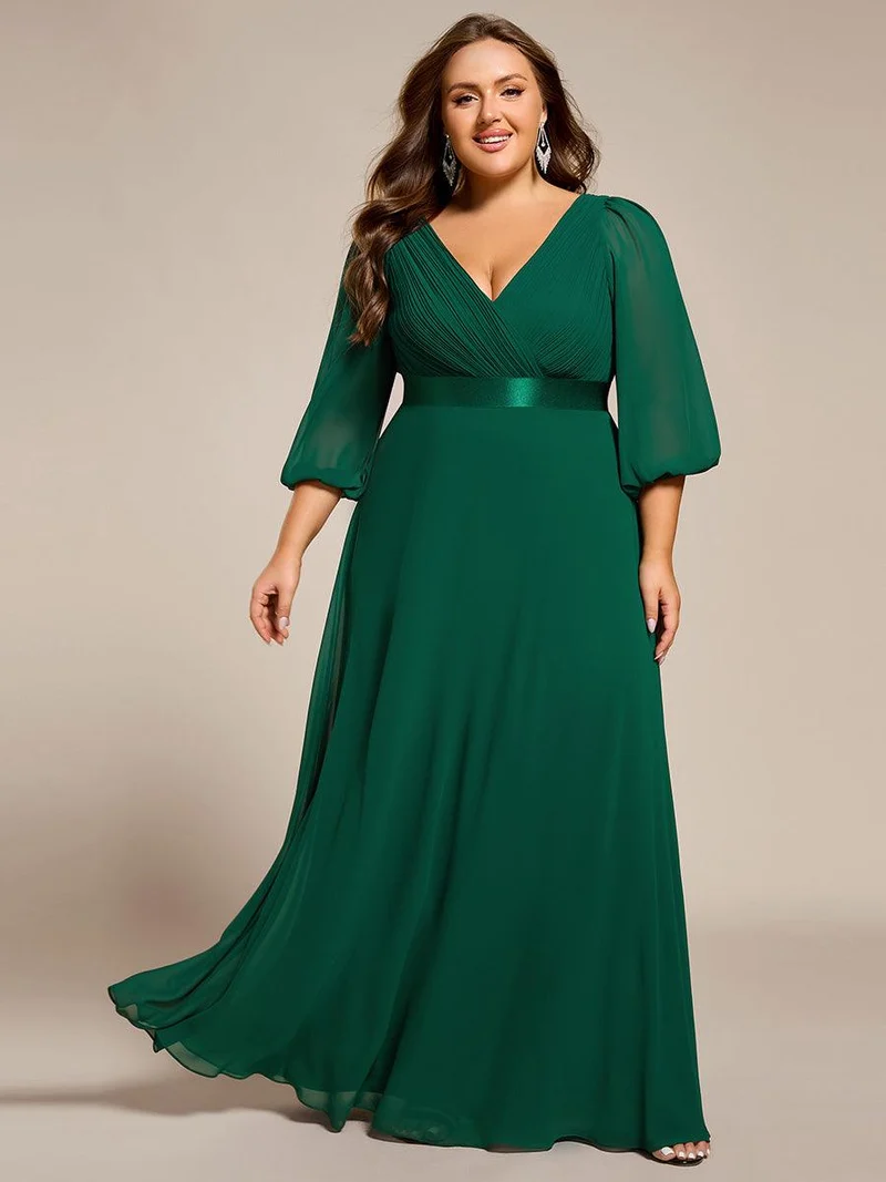 ever OLIVIA|Robe de soirée trapèze taille empire en mousseline à manches longues