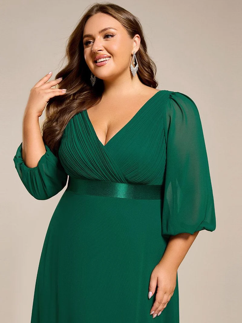 ever OLIVIA|Robe de soirée trapèze taille empire en mousseline à manches longues